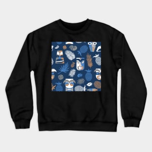 tiki masks blue seamless pattern Crewneck Sweatshirt